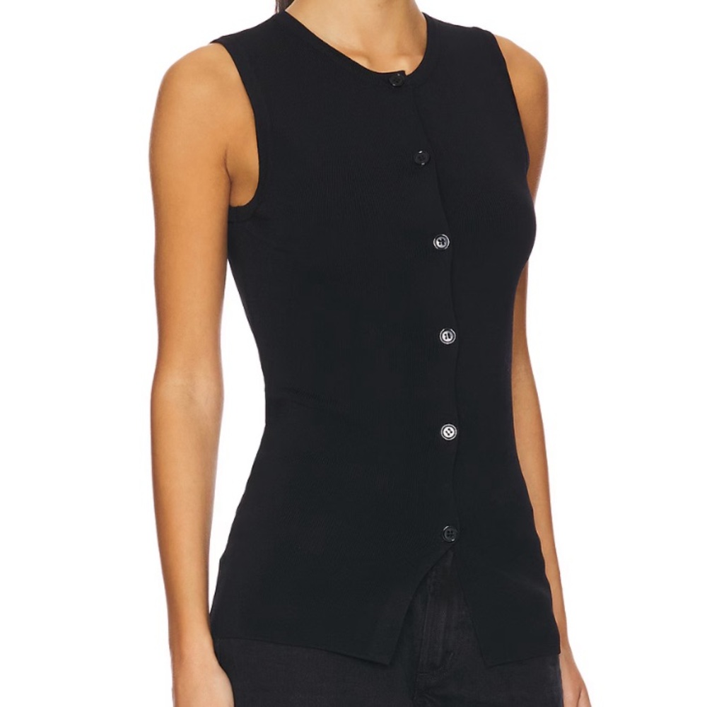 Black Sleeveless Button-Up Top